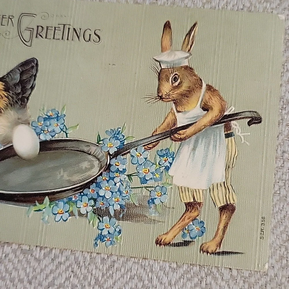 1908 GERMAN Easter Greeting Embossed Post Card with Bizarre Rabbit and Chickens